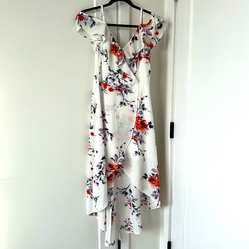 White floral high low dress